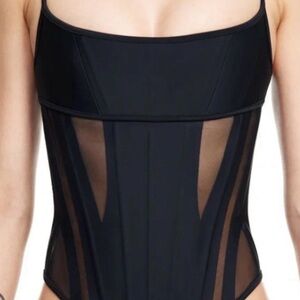 Mugler Black Bodysuit with Sheer Accents